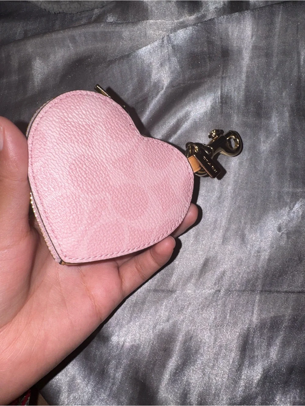 Coach powder Pink Heart Coin Pouch and Strap Keychain Set